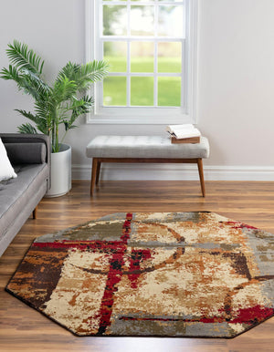 Multicolor 7' 1 x 7' 1 Barista Octagon Area Rug 100% Polypropylene Abstract Modern Geometric Carpet for Living Room Dining Office Dorm Room Decor for Sale at Rug Engine