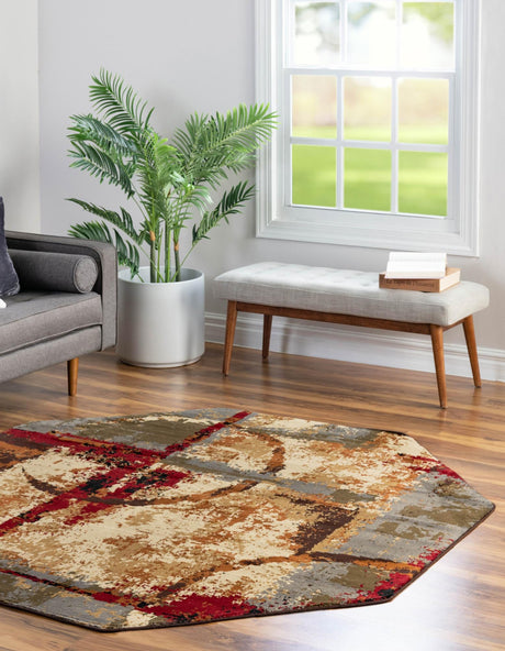 Multicolor 7' 1 x 7' 1 Barista Octagon Area Rug 100% Polypropylene Abstract Modern Geometric Carpet for Living Room Dining Office Dorm Room Decor for Sale at Rug Engine