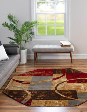 Multicolor 7' 10 x 7' 10 Barista Octagon Area Rug 100% Polypropylene Abstract Modern Geometric Carpet for Living Room Dining Office Dorm Room Decor for Sale at Rug Engine