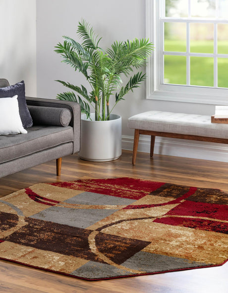Multicolor 7' 10 x 7' 10 Barista Octagon Area Rug 100% Polypropylene Abstract Modern Geometric Carpet for Living Room Dining Office Dorm Room Decor for Sale at Rug Engine