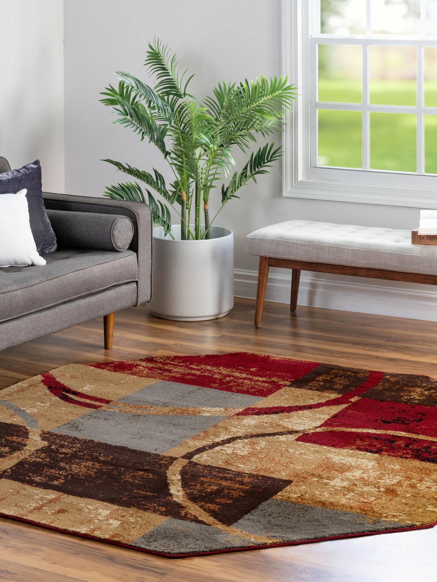 Multicolor 7' 1 x 7' 1 Barista Octagon Area Rug 100% Polypropylene Abstract Modern Geometric Carpet for Living Room Dining Office Dorm Room Decor for Sale at Rug Engine