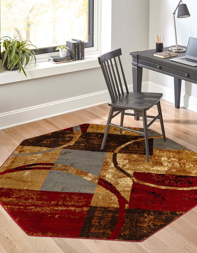 Multicolor 7' 10 x 7' 10 Barista Octagon Area Rug 100% Polypropylene Abstract Modern Geometric Carpet for Living Room Dining Office Dorm Room Decor for Sale at Rug Engine