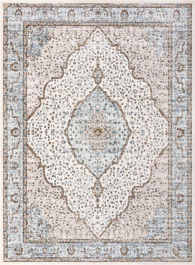 Blue 10' x 14' Nyla Rectangle Area Rug 100% Polypropylene Traditional Classic Carpet for Living Room, Kitchen, Bedroom, Dining, Office for Sale at Rug Engine