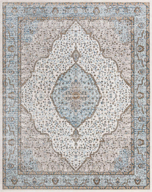 Blue 9' x 12' Nyla Rectangle Area Rug 100% Polypropylene Traditional Classic Carpet for Living Room, Kitchen, Bedroom, Dining, Office for Sale at Rug Engine