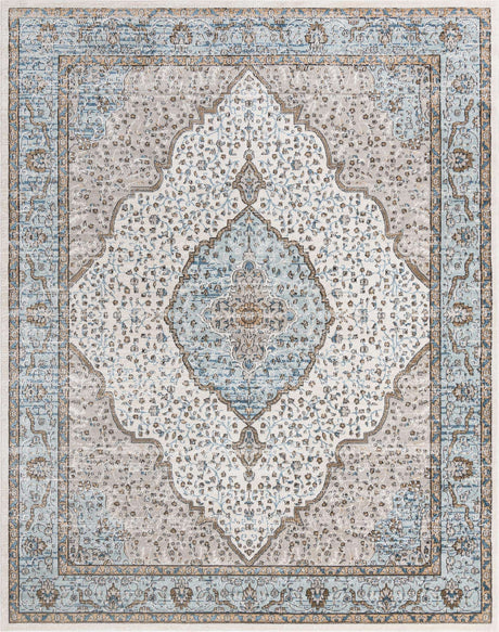 Blue 9' x 12' Nyla Rectangle Area Rug 100% Polypropylene Traditional Classic Carpet for Living Room, Kitchen, Bedroom, Dining, Office for Sale at Rug Engine