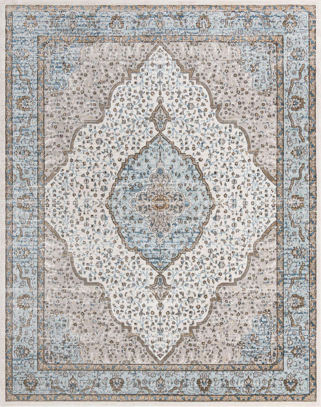 Blue 9' x 12' Nyla Rectangle Area Rug 100% Polypropylene Traditional Classic Carpet for Living Room, Kitchen, Bedroom, Dining, Office for Sale at Rug Engine