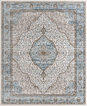 Blue 7' 10 x 10' Nyla Rectangle Area Rug 100% Polypropylene Traditional Classic Carpet for Living Room, Kitchen, Bedroom, Dining, Office for Sale at Rug Engine