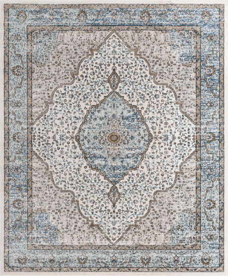 Blue 7' 10 x 10' Nyla Rectangle Area Rug 100% Polypropylene Traditional Classic Carpet for Living Room, Kitchen, Bedroom, Dining, Office for Sale at Rug Engine