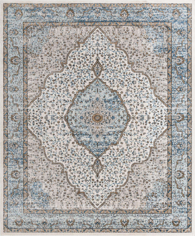 Blue 7' 10 x 10' Nyla Rectangle Area Rug 100% Polypropylene Traditional Classic Carpet for Living Room, Kitchen, Bedroom, Dining, Office for Sale at Rug Engine