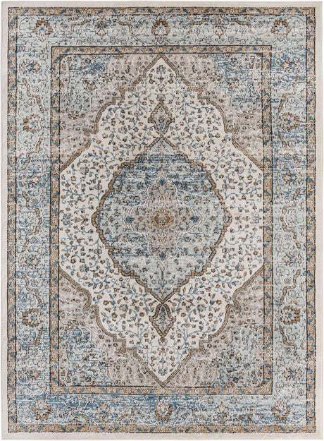 Blue 6' x 9' Nyla Rectangle Area Rug 100% Polypropylene Traditional Classic Carpet for Living Room, Kitchen, Bedroom, Dining, Office for Sale at Rug Engine