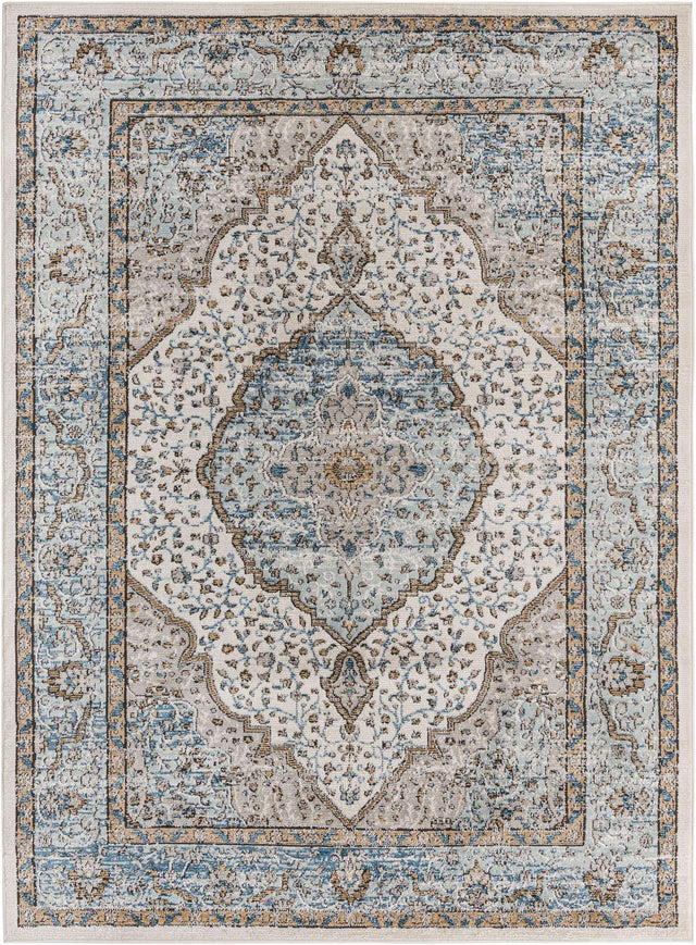 Blue 6' x 9' Nyla Rectangle Area Rug 100% Polypropylene Traditional Classic Carpet for Living Room, Kitchen, Bedroom, Dining, Office for Sale at Rug Engine