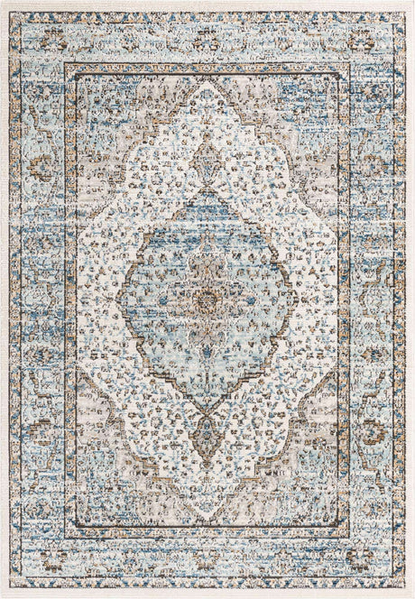 Blue 5' 3 x 8' Nyla Rectangle Area Rug 100% Polypropylene Traditional Classic Carpet for Living Room, Kitchen, Bedroom, Dining, Office for Sale at Rug Engine