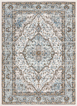 Blue 4' x 6' Nyla Rectangle Area Rug 100% Polypropylene Traditional Classic Carpet for Living Room, Kitchen, Bedroom, Dining, Office for Sale at Rug Engine