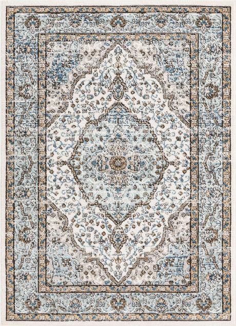 Blue 4' x 6' Nyla Rectangle Area Rug 100% Polypropylene Traditional Classic Carpet for Living Room, Kitchen, Bedroom, Dining, Office for Sale at Rug Engine