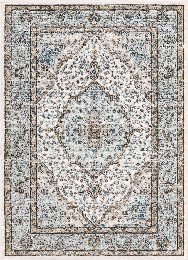 Blue 4' x 6' Nyla Rectangle Area Rug 100% Polypropylene Traditional Classic Carpet for Living Room, Kitchen, Bedroom, Dining, Office for Sale at Rug Engine