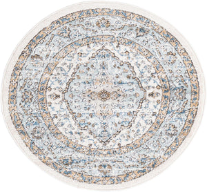Blue 3' 3 x 3' 3 Nyla Round Area Rug 100% Polypropylene Traditional Classic Carpet for Living Room, Kitchen, Bedroom, Dining, Office for Sale at Rug Engine