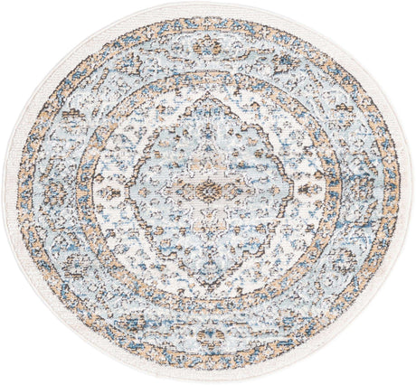 Blue 3' 3 x 3' 3 Nyla Round Area Rug 100% Polypropylene Traditional Classic Carpet for Living Room, Kitchen, Bedroom, Dining, Office for Sale at Rug Engine