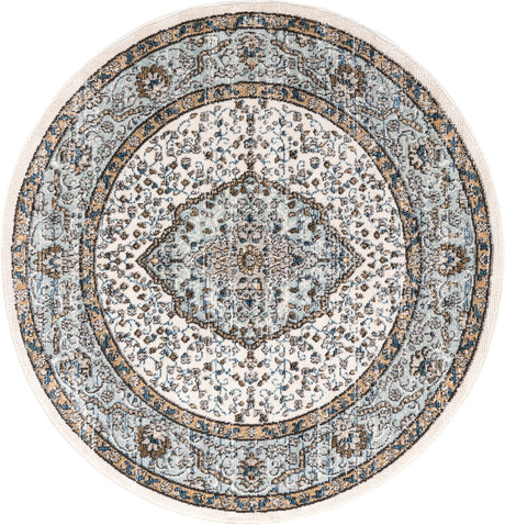 Blue 5' 3 x 5' 3 Nyla Round Area Rug 100% Polypropylene Traditional Classic Carpet for Living Room, Kitchen, Bedroom, Dining, Office for Sale at Rug Engine