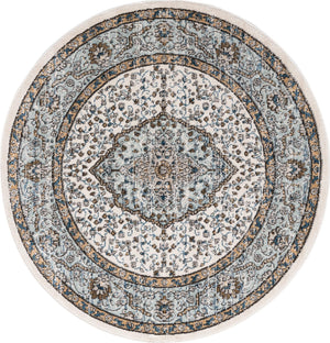 Blue 5' 3 x 5' 3 Nyla Round Area Rug 100% Polypropylene Traditional Classic Carpet for Living Room, Kitchen, Bedroom, Dining, Office for Sale at Rug Engine