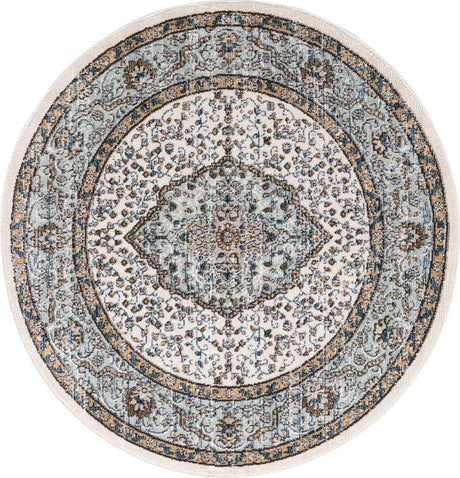 Blue 5' 3 x 5' 3 Nyla Round Area Rug 100% Polypropylene Traditional Classic Carpet for Living Room, Kitchen, Bedroom, Dining, Office for Sale at Rug Engine