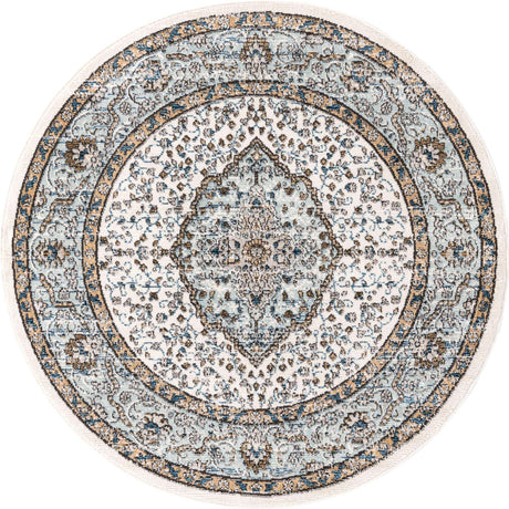 Blue 5' 3 x 5' 3 Nyla Round Area Rug 100% Polypropylene Traditional Classic Carpet for Living Room, Kitchen, Bedroom, Dining, Office for Sale at Rug Engine