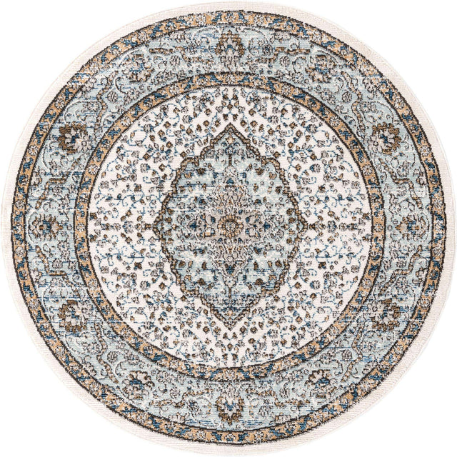 Blue 5' 3 x 5' 3 Nyla Round Area Rug 100% Polypropylene Traditional Classic Carpet for Living Room, Kitchen, Bedroom, Dining, Office for Sale at Rug Engine