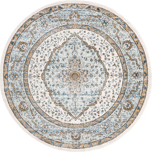 Blue 7' x 7' Nyla Round Area Rug 100% Polypropylene Traditional Classic Carpet for Living Room, Kitchen, Bedroom, Dining, Office for Sale at Rug Engine
