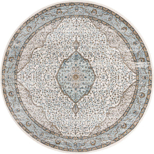 Blue 10' x 10' Nyla Round Area Rug 100% Polypropylene Traditional Classic Carpet for Living Room, Kitchen, Bedroom, Dining, Office for Sale at Rug Engine