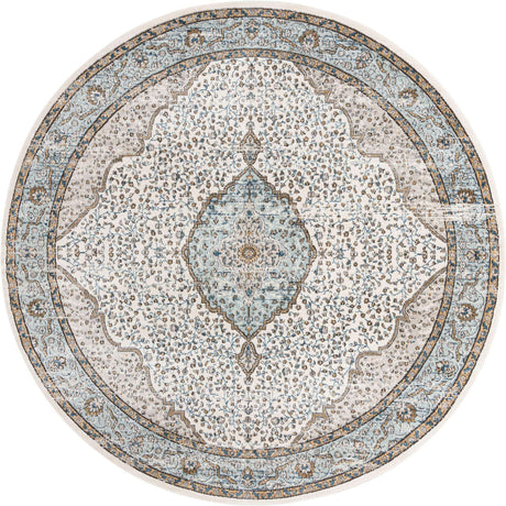 Blue 10' x 10' Nyla Round Area Rug 100% Polypropylene Traditional Classic Carpet for Living Room, Kitchen, Bedroom, Dining, Office for Sale at Rug Engine