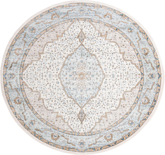 Blue 12' x 12' Nyla Round Area Rug 100% Polypropylene Traditional Classic Carpet for Living Room, Kitchen, Bedroom, Dining, Office for Sale at Rug Engine