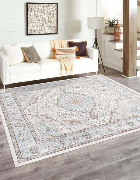 Blue 11' 10 x 11' 10 Nyla Square Area Rug 100% Polypropylene Traditional Classic Carpet for Living Room, Kitchen, Bedroom, Dining, Office for Sale at Rug Engine