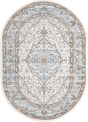 Blue 4' x 6' Nyla Oval Area Rug 100% Polypropylene Traditional Classic Carpet for Living Room, Kitchen, Bedroom, Dining, Office for Sale at Rug Engine