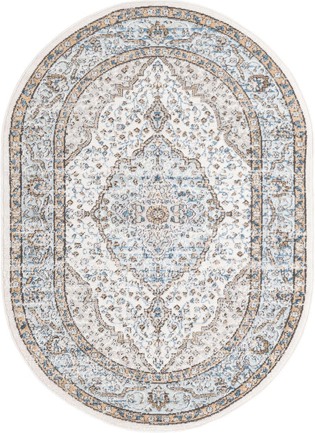 Blue 4' x 6' Nyla Oval Area Rug 100% Polypropylene Traditional Classic Carpet for Living Room, Kitchen, Bedroom, Dining, Office for Sale at Rug Engine