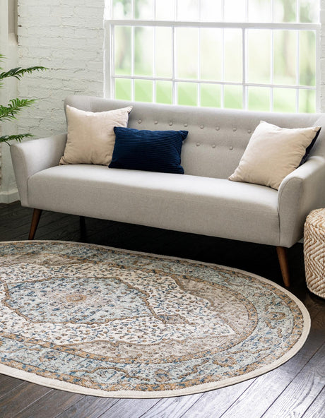 Blue 7' 10 x 10' Nyla Oval Area Rug 100% Polypropylene Traditional Classic Carpet for Living Room, Kitchen, Bedroom, Dining, Office for Sale at Rug Engine