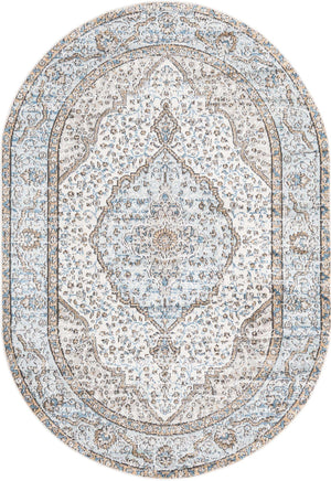 Blue 5' 3 x 8' Nyla Oval Area Rug 100% Polypropylene Traditional Classic Carpet for Living Room, Kitchen, Bedroom, Dining, Office for Sale at Rug Engine
