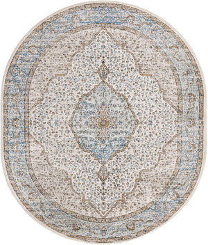 Blue 7' 10 x 10' Nyla Oval Area Rug 100% Polypropylene Traditional Classic Carpet for Living Room, Kitchen, Bedroom, Dining, Office for Sale at Rug Engine