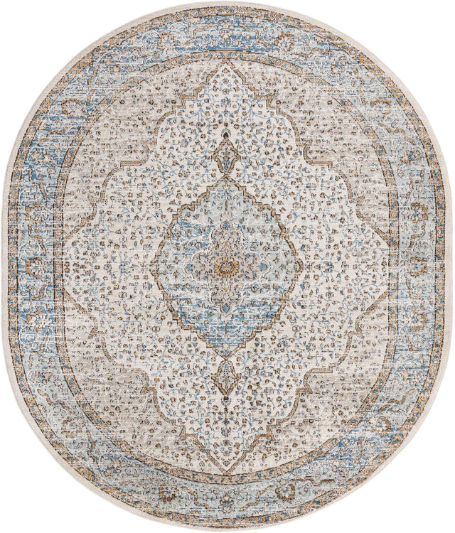 Blue 7' 10 x 10' Nyla Oval Area Rug 100% Polypropylene Traditional Classic Carpet for Living Room, Kitchen, Bedroom, Dining, Office for Sale at Rug Engine
