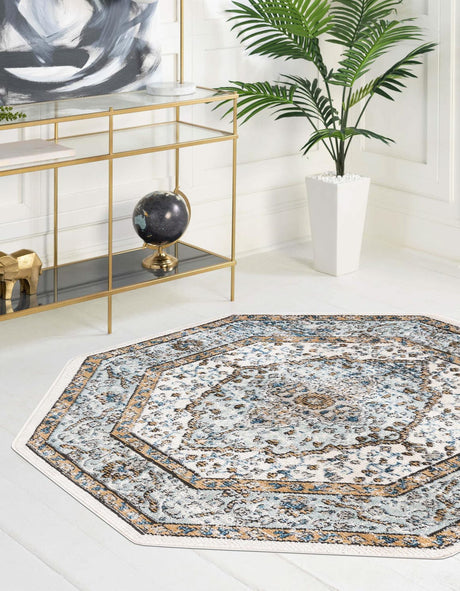 Blue 4' x 4' Nyla Octagon Area Rug 100% Polypropylene Traditional Classic Carpet for Living Room, Kitchen, Bedroom, Dining, Office for Sale at Rug Engine
