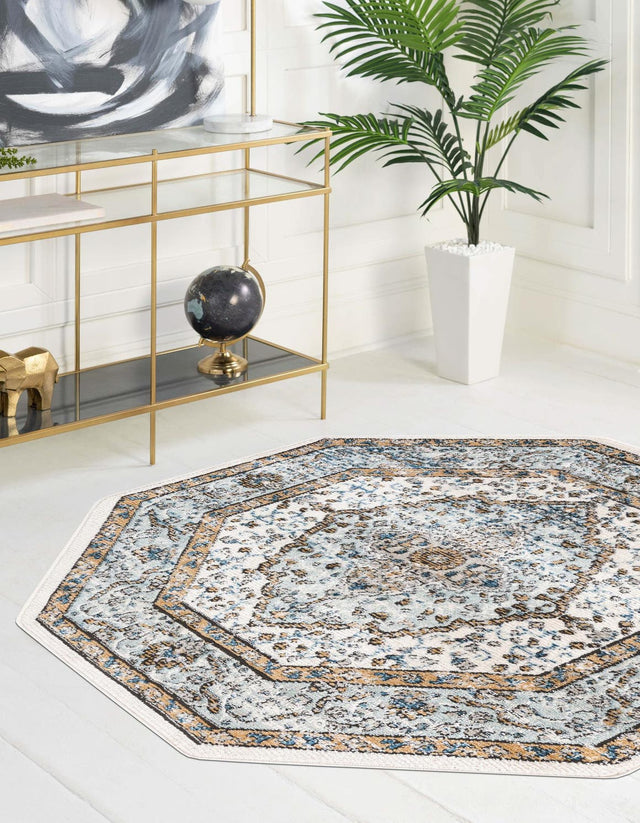 Blue 4' x 4' Nyla Octagon Area Rug 100% Polypropylene Traditional Classic Carpet for Living Room, Kitchen, Bedroom, Dining, Office for Sale at Rug Engine