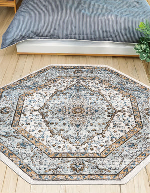 Blue 7' x 7' Nyla Octagon Area Rug 100% Polypropylene Traditional Classic Carpet for Living Room, Kitchen, Bedroom, Dining, Office for Sale at Rug Engine