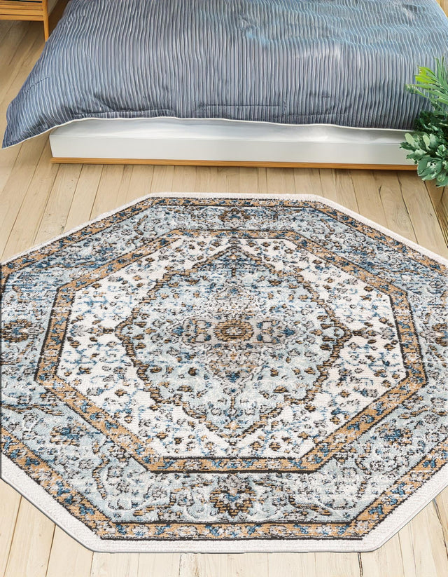 Blue 7' x 7' Nyla Octagon Area Rug 100% Polypropylene Traditional Classic Carpet for Living Room, Kitchen, Bedroom, Dining, Office for Sale at Rug Engine