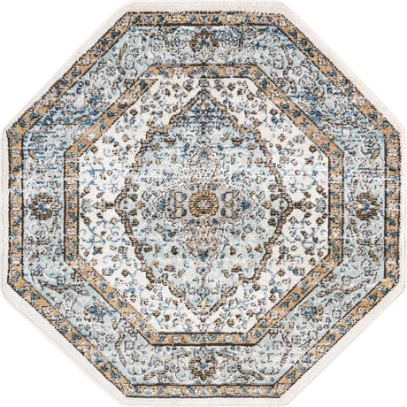 Blue 4' x 4' Nyla Octagon Area Rug 100% Polypropylene Traditional Classic Carpet for Living Room, Kitchen, Bedroom, Dining, Office for Sale at Rug Engine