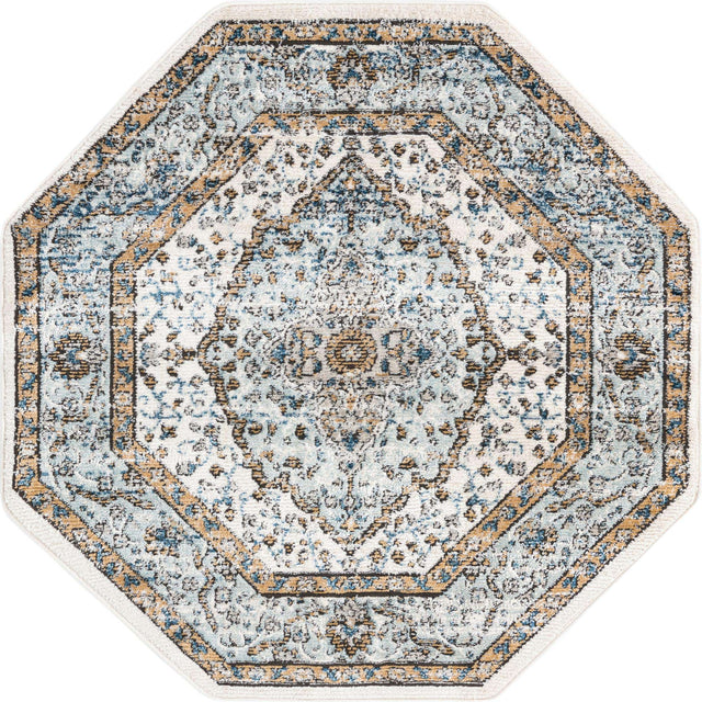 Blue 4' x 4' Nyla Octagon Area Rug 100% Polypropylene Traditional Classic Carpet for Living Room, Kitchen, Bedroom, Dining, Office for Sale at Rug Engine