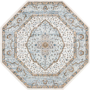 Blue 7' x 7' Nyla Octagon Area Rug 100% Polypropylene Traditional Classic Carpet for Living Room, Kitchen, Bedroom, Dining, Office for Sale at Rug Engine