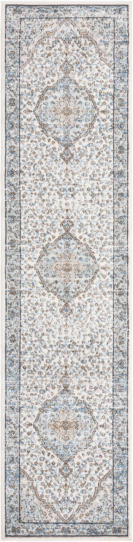 Blue 2' 7 x 12' Nyla Runner Area Rug 100% Polypropylene Traditional Classic Carpet for Living Room, Kitchen, Bedroom, Dining, Office for Sale at Rug Engine
