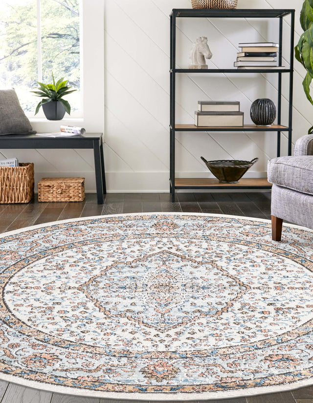 Ivory 10' x 10' Nyla Round Area Rug 100% Polypropylene Traditional Classic Carpet for Living Room, Kitchen, Bedroom, Dining, Office for Sale at Rug Engine