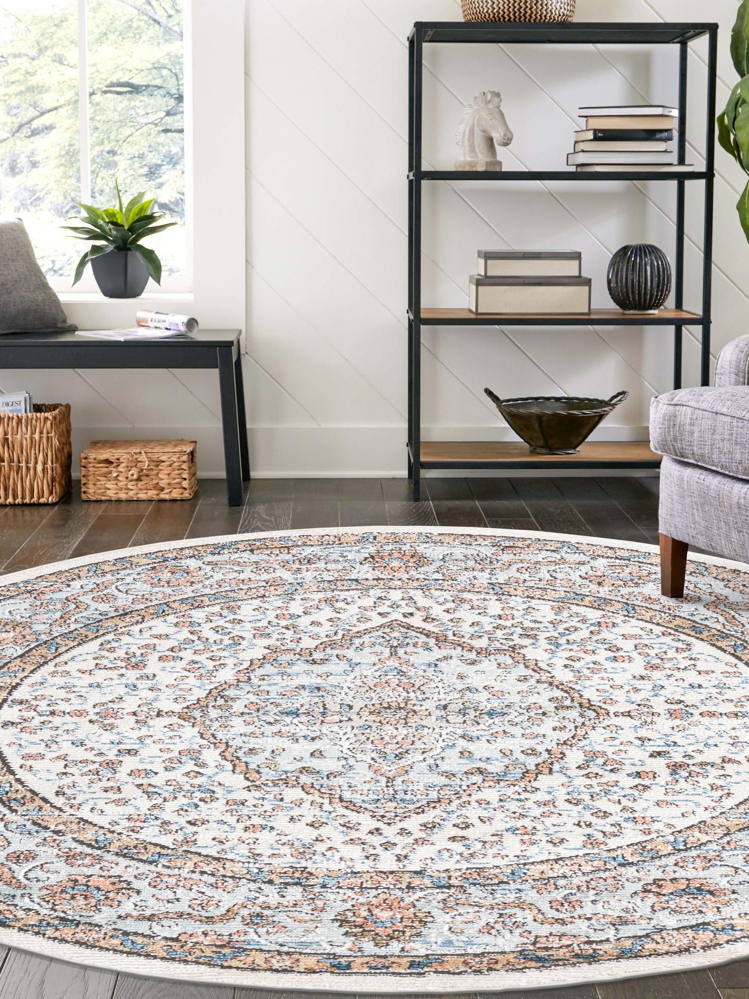 Ivory 6' 1 x 6' 1 Nyla Round Area Rug 100% Polypropylene Traditional Classic Carpet for Living Room, Kitchen, Bedroom, Dining, Office for Sale at Rug Engine