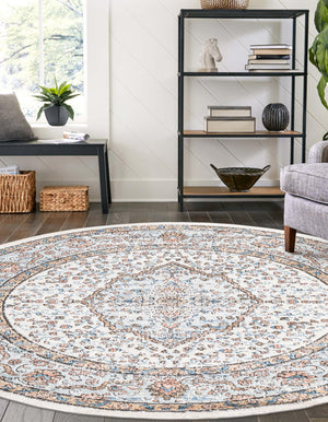 Ivory 5' 3 x 5' 3 Nyla Round Area Rug 100% Polypropylene Traditional Classic Carpet for Living Room, Kitchen, Bedroom, Dining, Office for Sale at Rug Engine