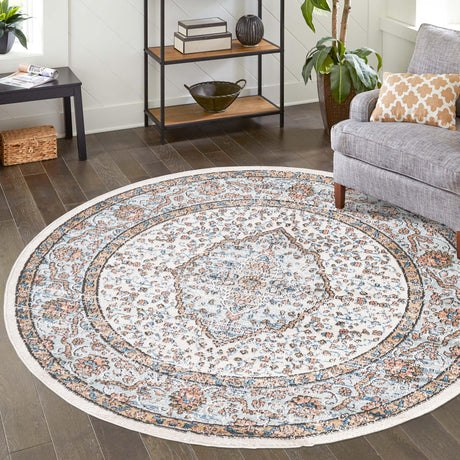 Ivory 3' 3 x 3' 3 Nyla Round Area Rug 100% Polypropylene Traditional Classic Carpet for Living Room, Kitchen, Bedroom, Dining, Office for Sale at Rug Engine
