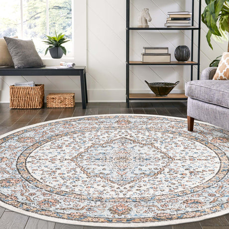 Ivory 3' 3 x 3' 3 Nyla Round Area Rug 100% Polypropylene Traditional Classic Carpet for Living Room, Kitchen, Bedroom, Dining, Office for Sale at Rug Engine